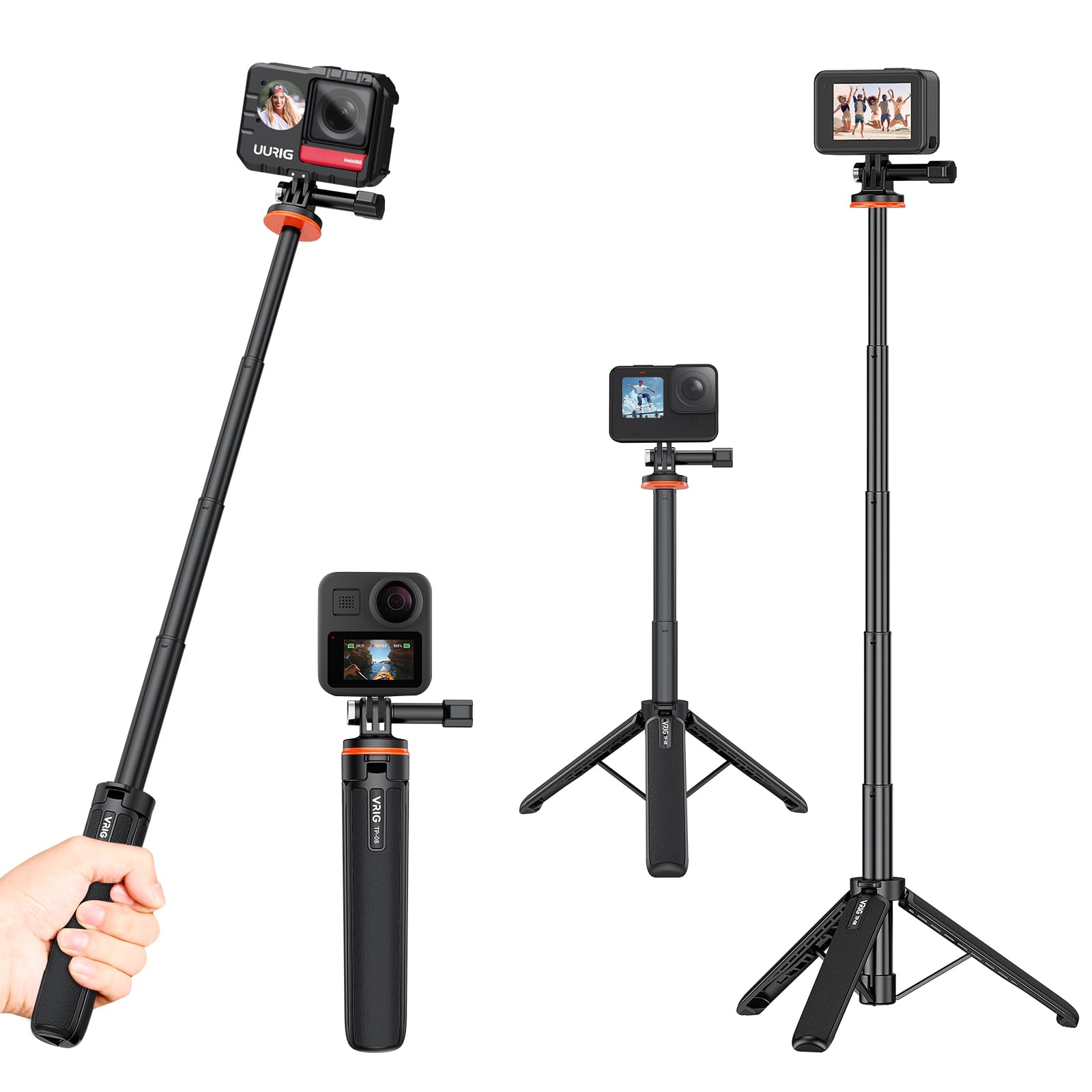 Photo 1 of VRIG 20.1" Mini Extendable Gopro Tripod,Portable Selfie Stick Tripod for DJI OSMO Action 5Pro/4/3,GoPro Max Hero 13 12 11 10 9 8 7 6 5 4 3 3+ 2 1 Session,Insta360 X5/X4