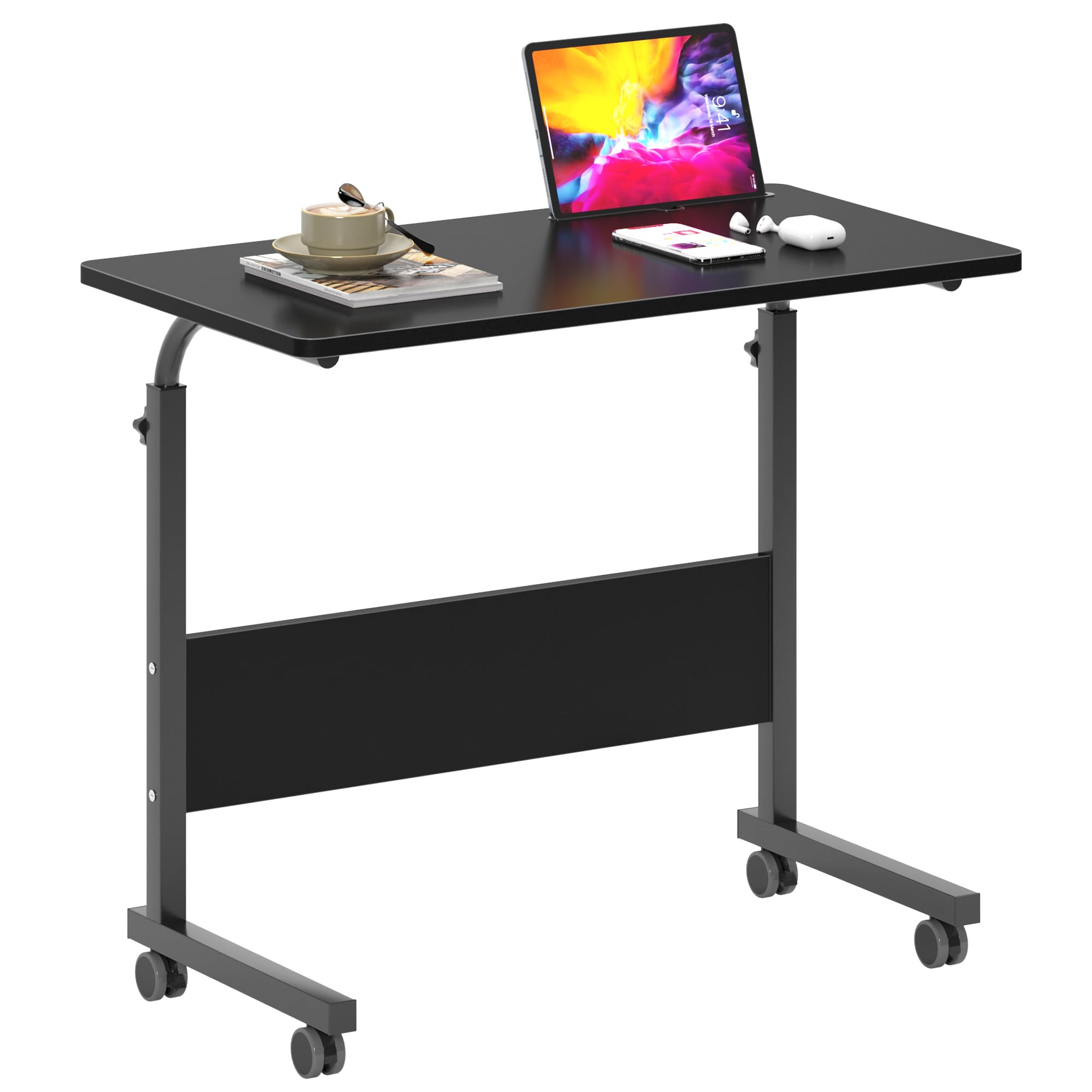 SogesHome Laptop Table 80 x 40 cm Mobile Lap Table With card slot Computer desk Stand desk Height adjustable table Side table for Bed Sofa Hospital Nursing Reading Eating, Black, 05#3-80BK-SH