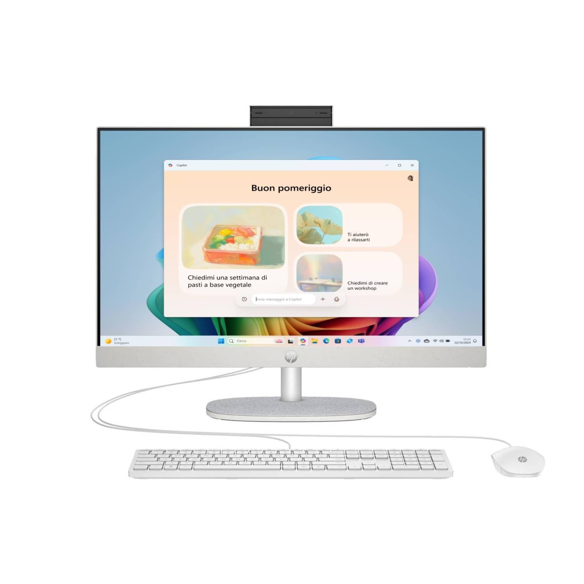HP 24-cr0002sl All-in-One, AMD Ryzen 3 7320U, 8GB RAM LPDDR5, 512GB SSD NVMe, AMD Radeon Integrata, Display da 23,8" FHD IPS, Wi-Fi, Audio Integrato da 2W, Windows 11, Non è Touch, Bianco