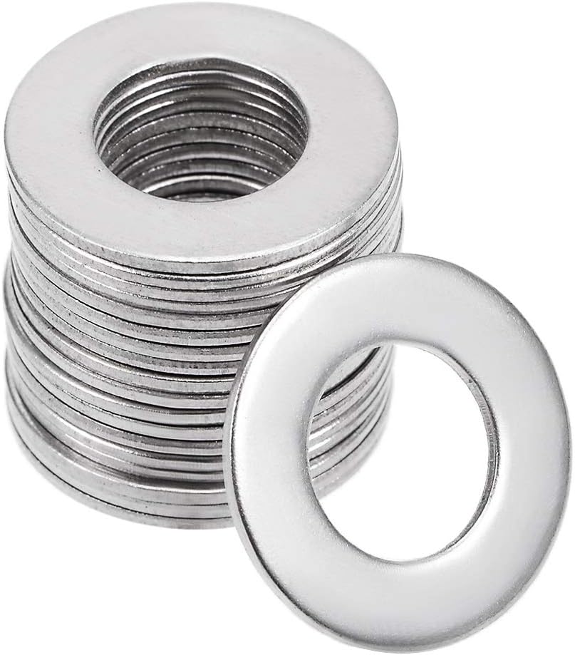 sourcing map 20 Pcs 8.5mm x 16mm x 0.8mm 304 Stainless Steel Flat Washer for Screw Bolt, 16mmx8.5mmx0.8mm