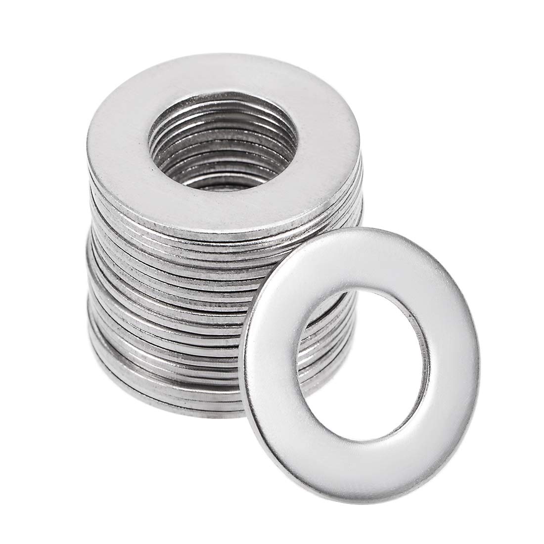 sourcing map 20 Pcs 8.5mm x 16mm x 0.8mm 304 Stainless Steel Flat Washer for Screw Bolt