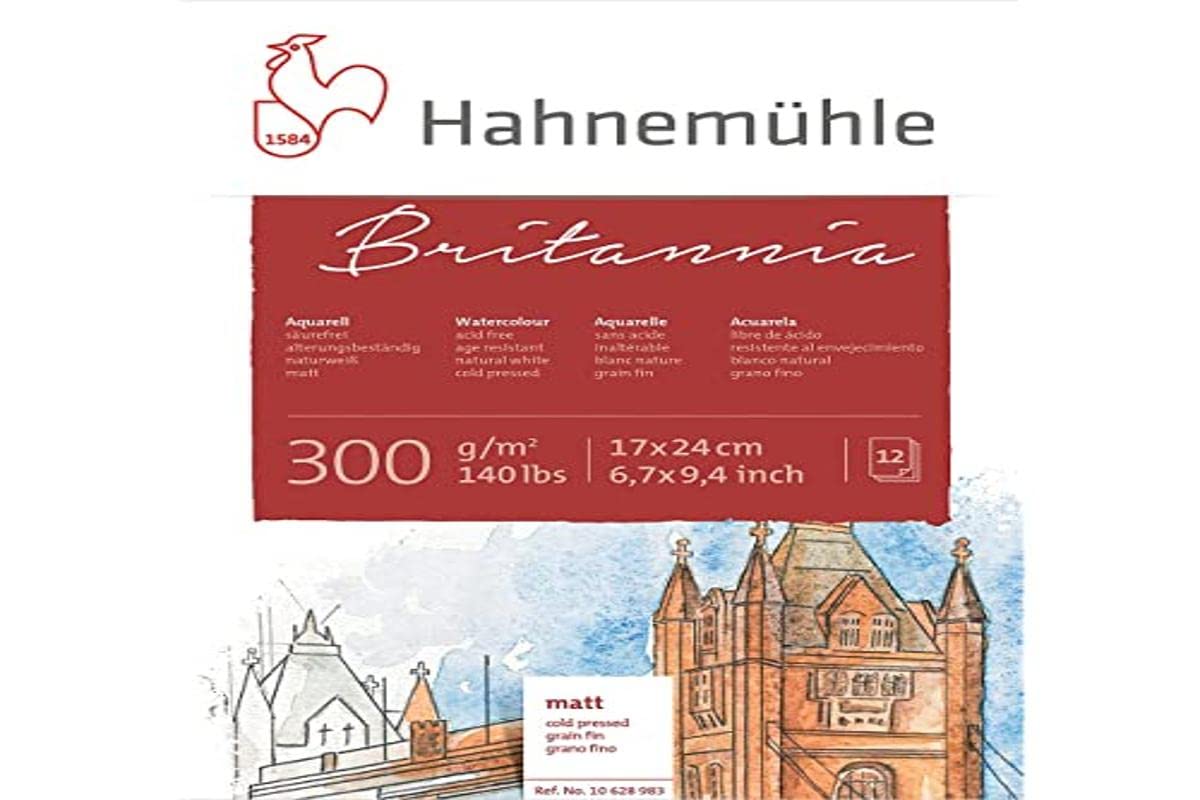 Hahnemühle 10628983 Britannia Watercolour Block Watercolour Pad - 300gsm 12 Sheets,17 x 24 cm