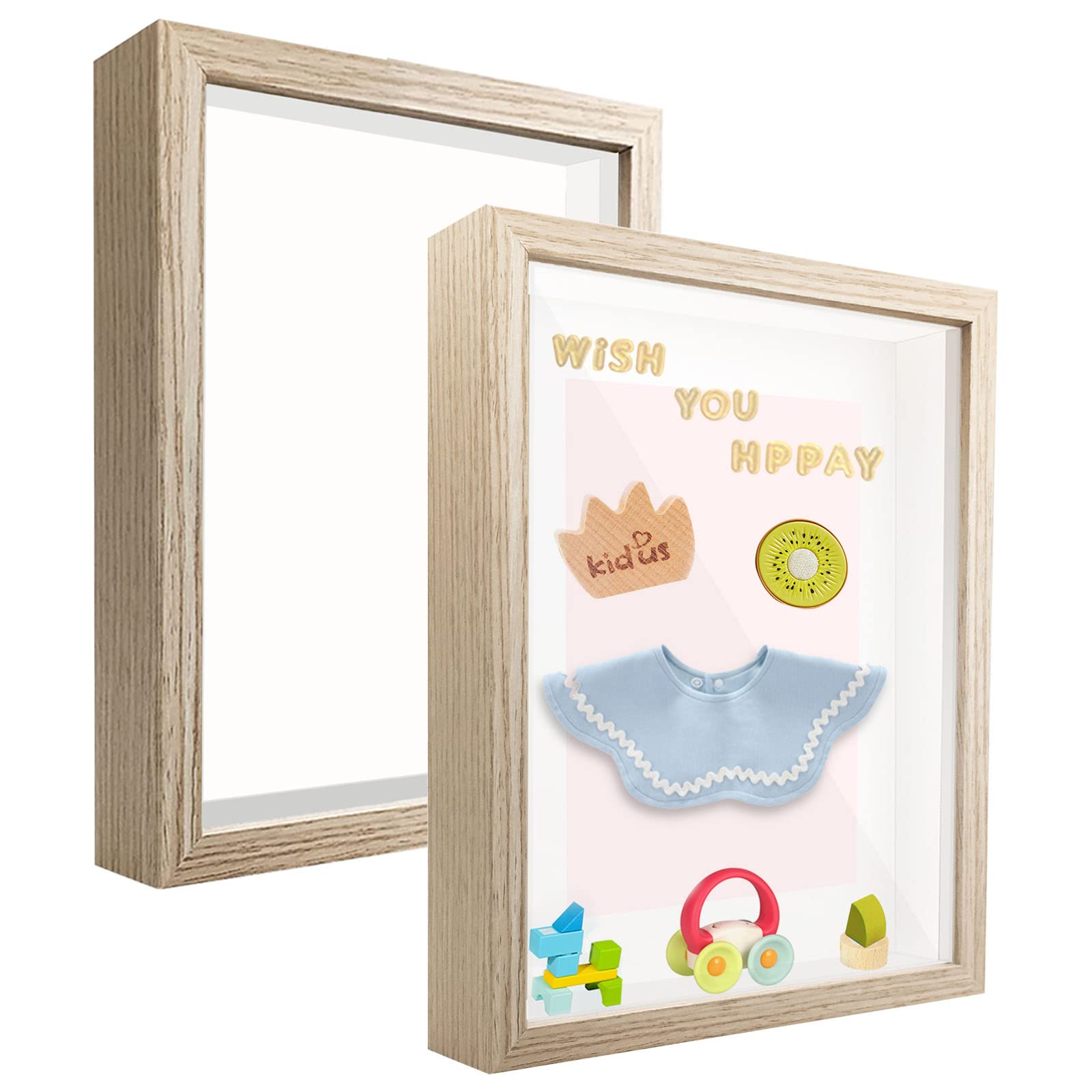 sunmeg 2Pcs 3D Shadow Box 8x10 Picture Frame Wooden Deep Box Square Photo Frames Desktop or Wall Hanging for Medal, Flower & Crafts Display — image 1