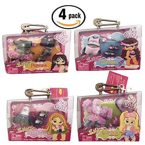 Bundle of 4, Bratz Babyz Fashion Packs Sleep-Over, Perfect Cool, Princess, Softball