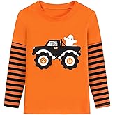 Kids Halloween Shirt Toddler Boys Girls Tees with Monster Struck Ghost Bat Pumpkin Face Graphics Long Sleeve 2-7t