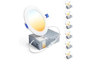 Ensenior 4Inch LED Recessed Slim Pot Light with Junction Box, 2700K/3000K/3500K/4000K/5000K Changeable, 9W 75W Eqv, Dimmable 