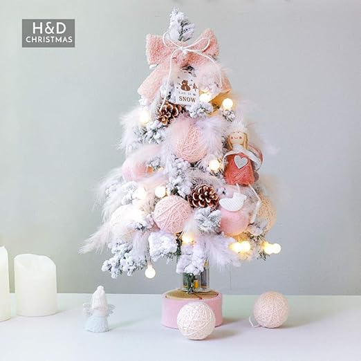 Amazon Com Ge Yobby Handmade Pink Christmas Tree Artificial Snow Pine Tree Insgram Decoration With Pen Balls Pen Doll And Led Lightsfor Hotel Market Party A 60cm 24inch Home Kitchen