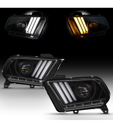 Black Smoke Projector Headlights For 2010-2014 Ford Mustang GT - LED Sequential Turn Signals, Glossy Black