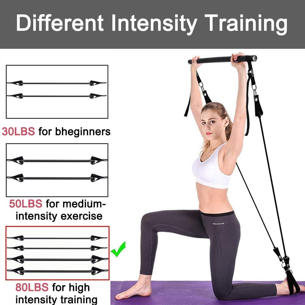 Limthe Pilates Bar Kit with Resistance Bands(30&50lbs), Adjustable for Different Height, Compact&Protable 3-Section Exercise Sticks, Stretching Exercise Bar for Home Workout-Yoga, Muscle Toning(Black) : Sports & Outdoors