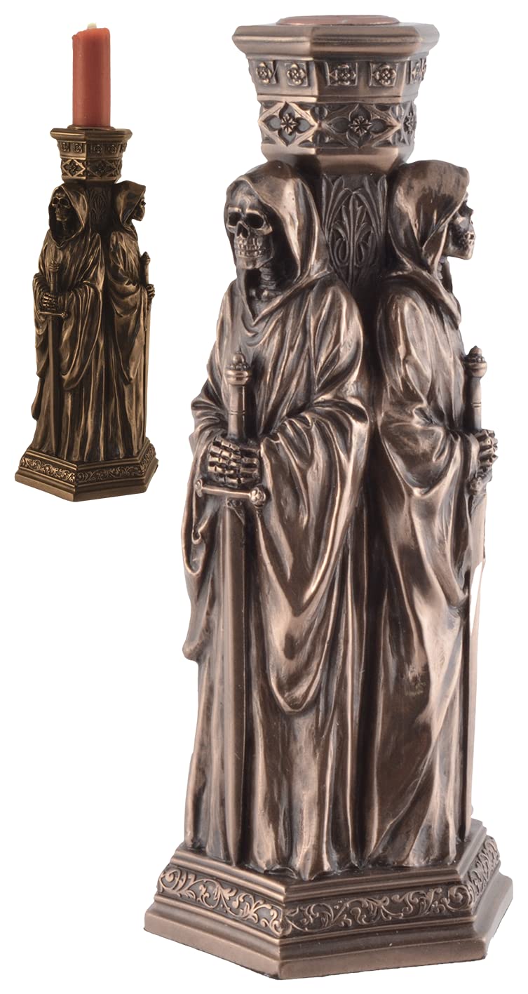 3 Grim Reaper Candle Holders, Created Stone, Hand Bronzed by Veronese, No Candle