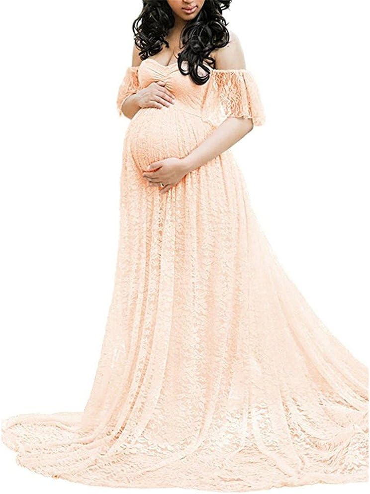 WGIA Women's Maternity Dress Lace Photography Pregnant Dress Ruffle Long Maxi Gown Prop for Photo Shoot