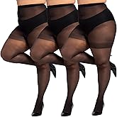 LADYFAN 3 Pairs Plus Size Women’s Sheer Tights 20D High Waist Control Top Pantyhose with Reinforced Toes