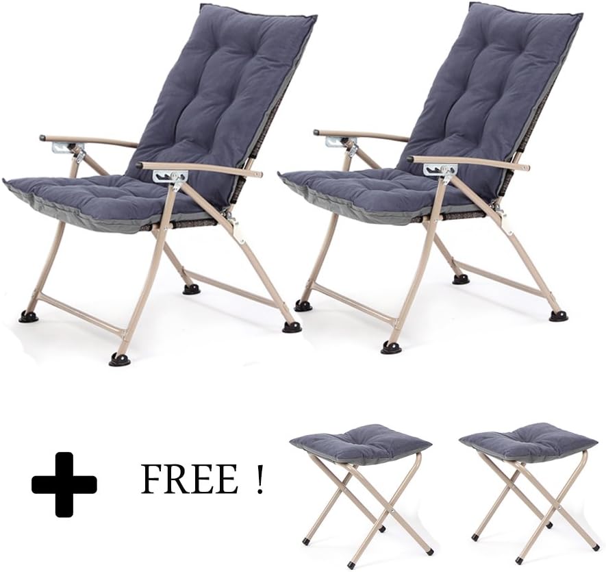 CampLand 2 Packs Deluxe Padded Reclining Chair with footrest Adjustable Camping Fishing Folding Cushion Relax Lazy Chair