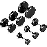 LIQWEI 6Pairs Fake Gauges Earrings, Stud Earrings for Men, Stainless Steel Screw Back Earring for Women Black Earring, Flat Fake Plugs for Men Women