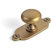 Goo-Ki Antique Brass Zinc Alloy Cabinet Knob with Backplate - Single Hole Center Cabinet Pull Hardware for Bedroom, Kitchen, 6 Pack（8611-G013）