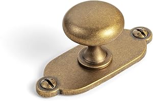 Goo-Ki Antique Brass Zinc Alloy Cabinet Knob with Backplate - Single Hole Center Cabinet Pull Hardware for Bedroom, Kitchen, 6 Pack（8611-G013）