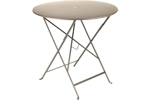 Fermob - Bistro 30" Round Table - Folding Table with Steel Top & Umbrella Hole - Outdoor Dinner & Drinks - Perfect for Patio & Garden - Nutmeg