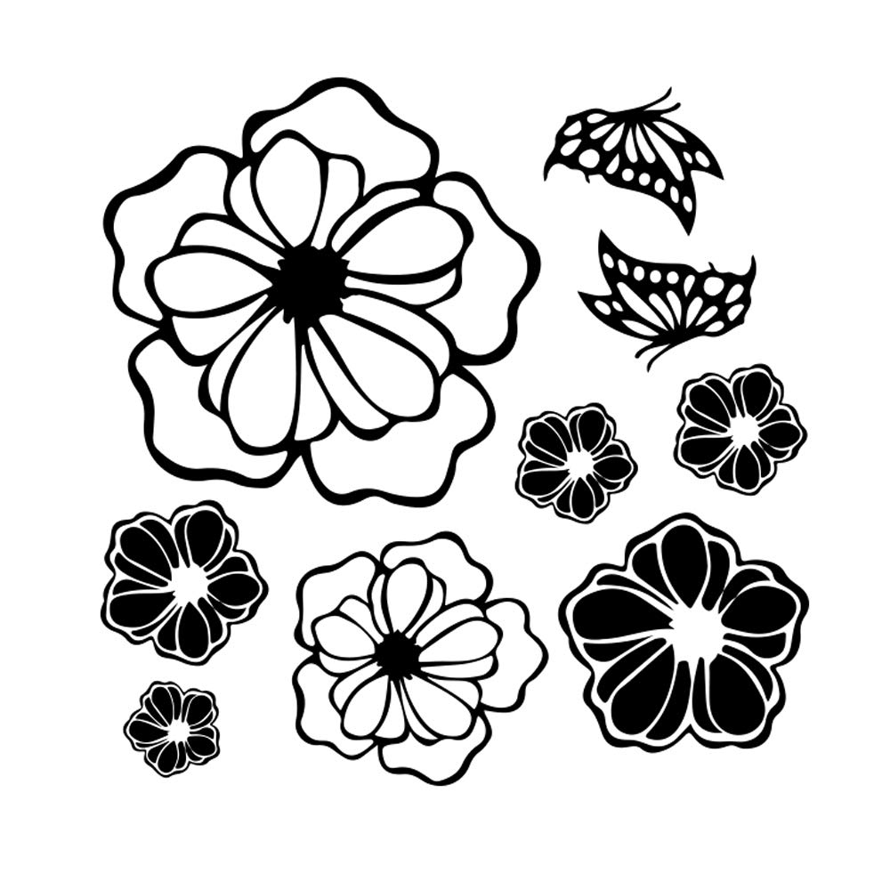 5 Sheets White Flower Wall Stickers, DIY Butterfly Wall Decals Art for Bedroom Sofa Background, Different Sizes and Shapes Stickers, Offices Living Room Classroom Home Decoration (Black Flower)