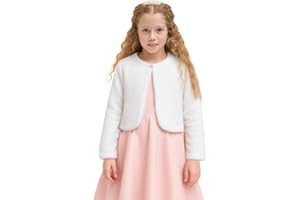 Lilax Girls Cozy Faux Fur Bolero Shrug Long Sleeve Crew Neck Dress Coat