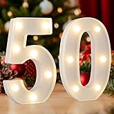 50th Birthday Gifts for Women Men, LED 50 Marquee Light Up Numbers for 50th Birthday Party Gifts Wedding Anniversary Decorations, Warm White Small Marquee Letter Lights 50 Sign for Anniversary Decors