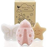 myHomeBody Konjac Sponge, Bath loofah, 3pc, Butterfly, Ladybug, Star | Natural Safe Plant-Based, Cute Shapes Bath Sponge for bathing, Shower Sponge for bath, Body Loofah, Shower Loofah, Face Luffa