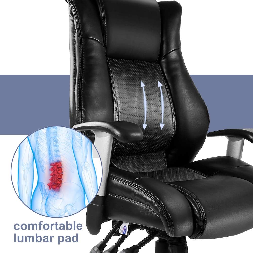 Smugdesk High Back Bonded Leather Executive Office Chair with Adjustable Backrest and Armrest, Black: Furniture & Decor