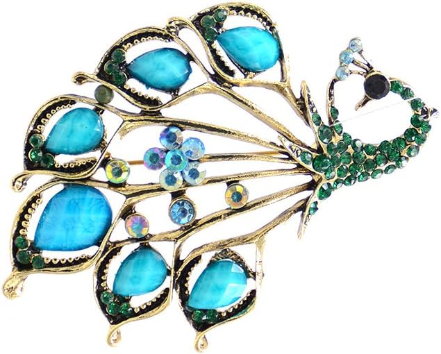 FOTTCZ Imitation Sapphire Hollow Peacoc Brooch, Business-Dinner and Wedding Dress Decorative Brooch