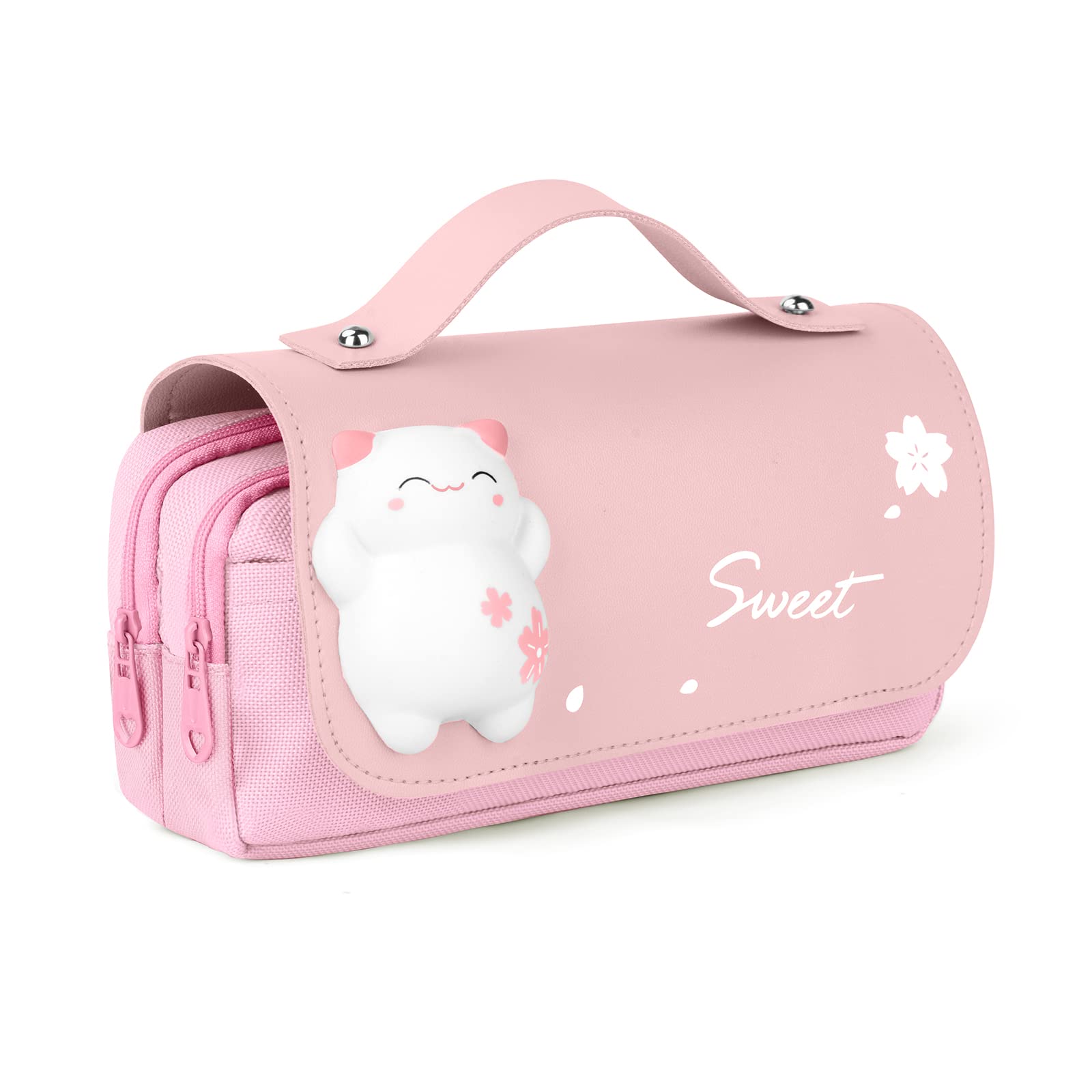 Vicloon Large Pencil Case, Big Capacity Pencil Pen Bag Multi Compartments Office Stationery Makeup Bag Stress Release Pencil Case School Students Girls Boys Teen Storage Organizer Gifts Pink