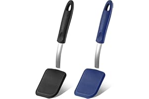 Yetene Silicone Cookie Spatula Turner 2 Pack Mini Brownie Spatula Flexible Kitchen Small Silicone Spatulas for Nonstick Cookware Heat Resistant No Scratch Flipper for Egg Pancake (Black,blue)