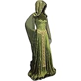 Sinastar Womens Medieval Dress Costume Hooded Lace Up Renaissance Velvet Trumpet Sleeve Gothic Green Gown