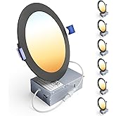Ensenior 6 Pack 6 Inch LED Recessed Light, Dimmable, 2700K-5000K 5CCT, 1200LM High Brightness, 12W 120V, Damp Rated, Ultra-Thin Canless Wafer Light, Black - ETL & FCC & IC
