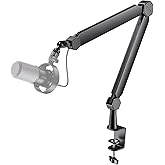 FIFINE Mic Arm Stand, Microphone Boom Arm with Desk Clamp, Cable Channels, 3/8" to 5/8" Threads, Heavy Metal Microphone Stand for Podcast, Vocal Recording, Gaming-BM66 Black