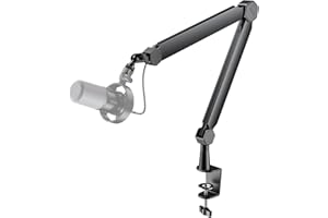 FIFINE Mic Arm Stand, Microphone Boom Arm with Desk Clamp, Cable Channels, 3/8" to 5/8" Threads, Heavy Metal Microphone Stand for Podcast, Vocal Recording, Gaming-BM66 Black