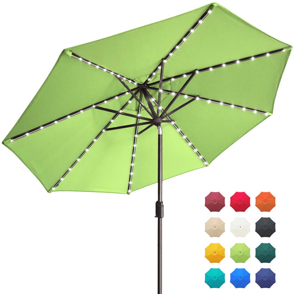 EliteShade USA 10-Year-Non-Fading Solar 9ft Market Umbrella with 80 LED Lights Patio Umbrellas Outdoor Table Umbrella with Ventilation, Macaw Green