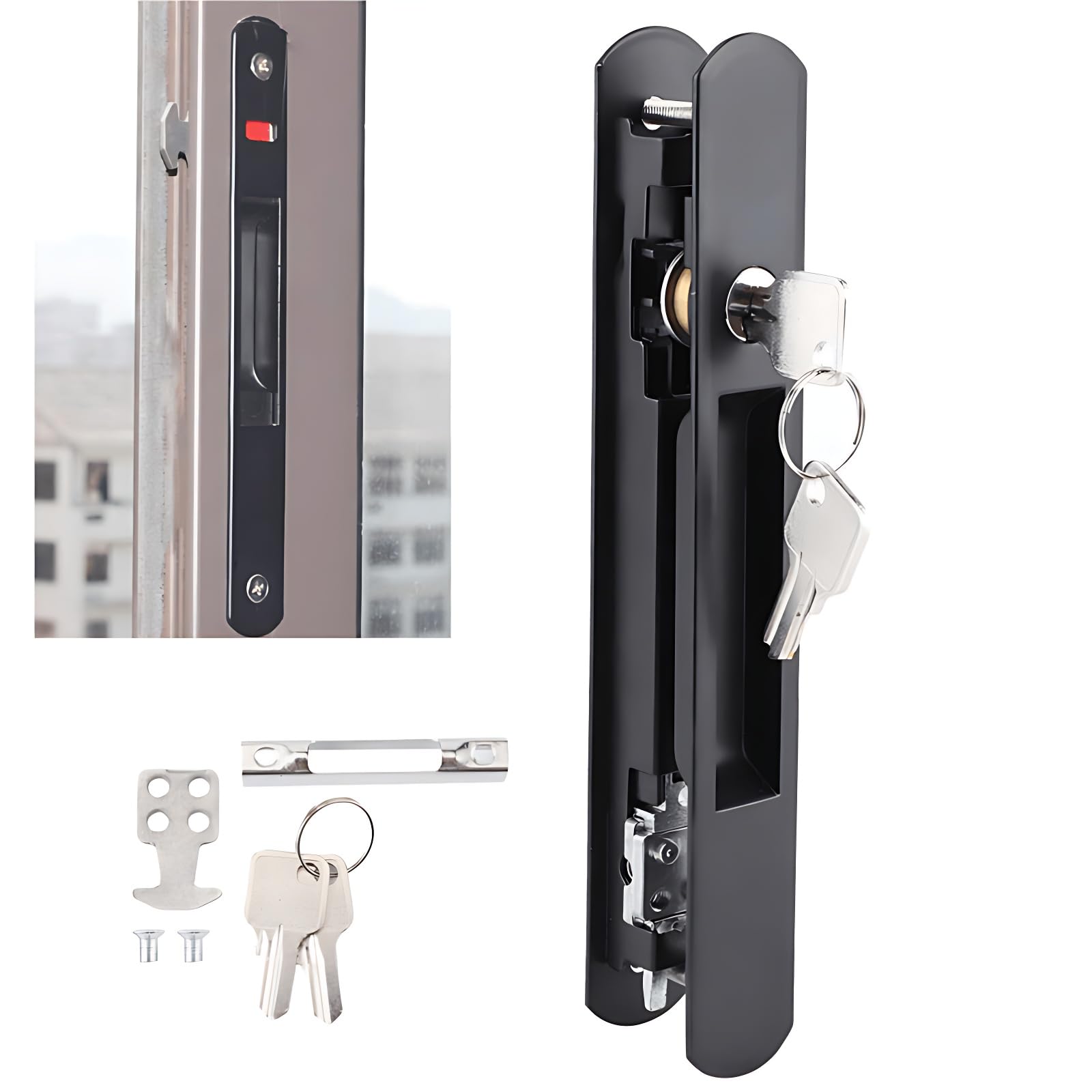 Security Door Lock, Sliding Door Window Hook Lock Modern Mobile Door Single Double Sided Lock Catch for Home Hotel Locks,Protect Personal Safety