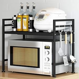 Pusdon Extendable Microwave Oven Rack, Adjustable Microwave/Toaster Shelf Heavy Duty Stand Kitchen Counter Top Organizer(L15.7~23.6