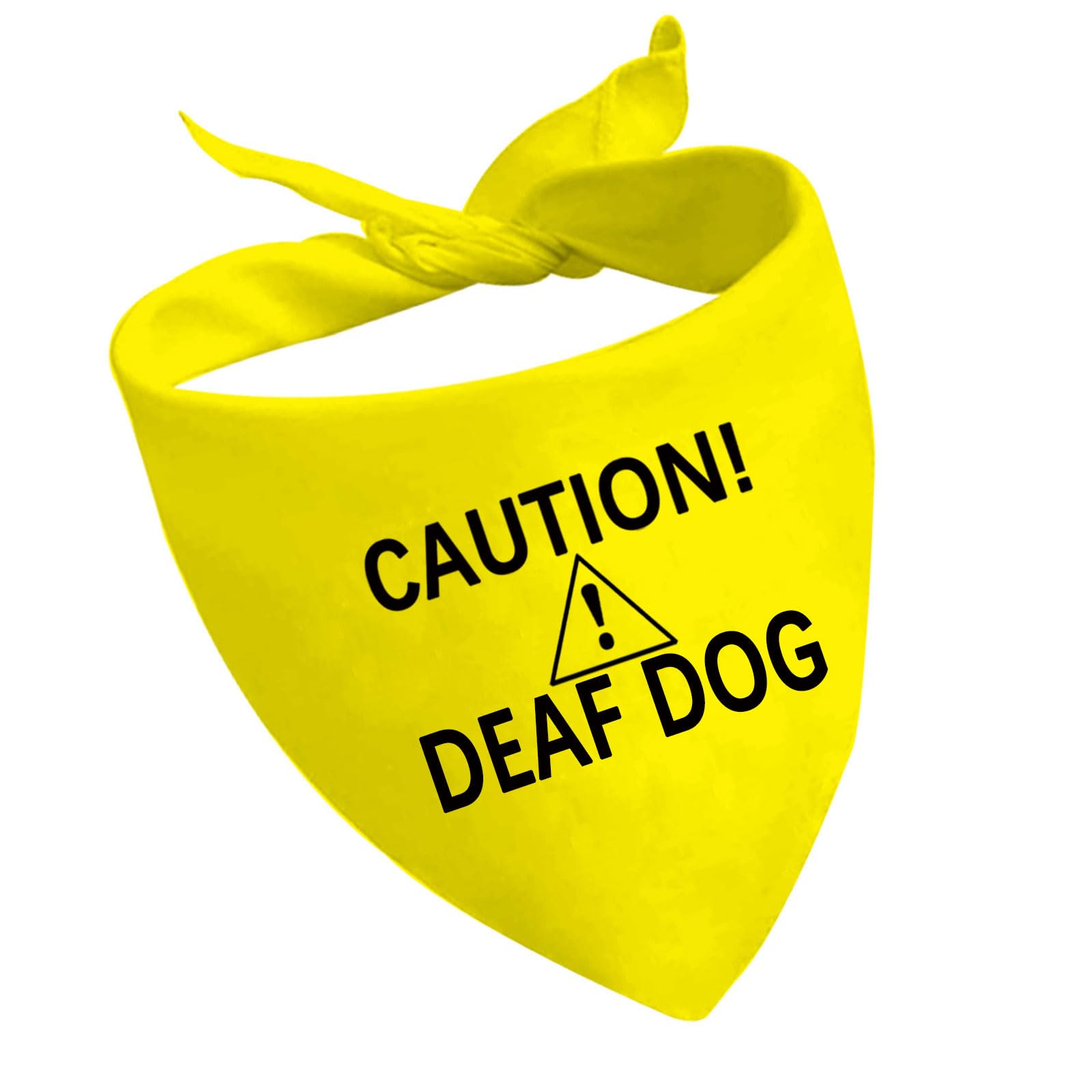 CENWA Deaf Dog Bandana, 1 Piece, Yellow, Polyester, Large, Caution Deaf Dog D, Special Needs, Round Neck, Drawstring, Not Water Resistant, Machine Wash