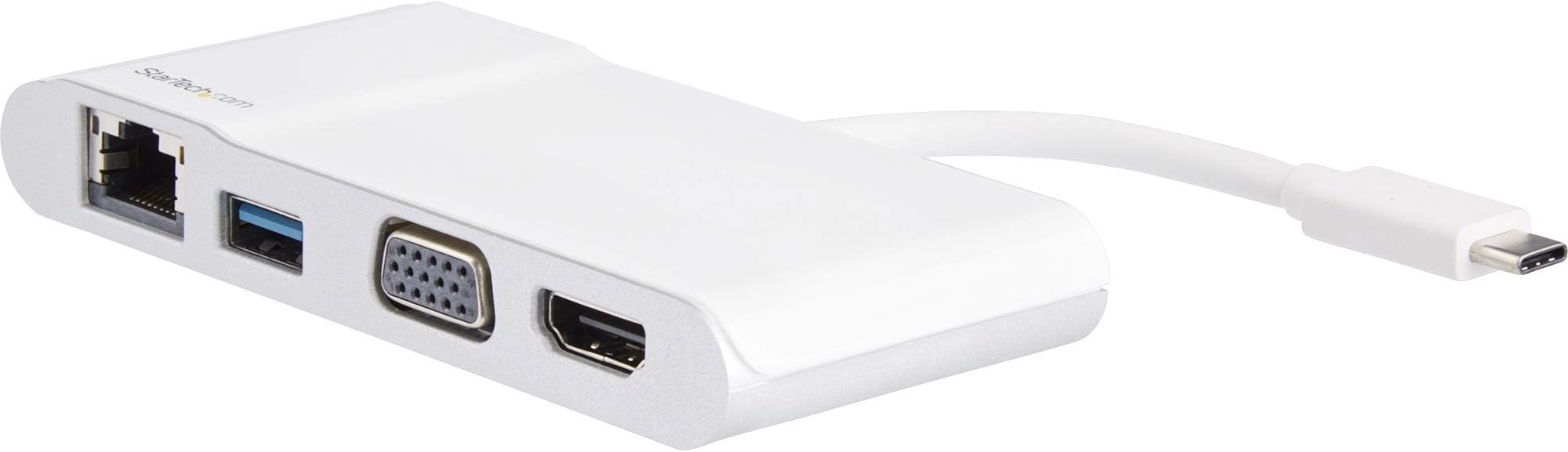 Startech.Com Usb-C Multiport Adapter - Travel Dock With 4K Hdmi Or 1080P Vga - Gigabit Ethernet, 5GBps Usb-A 3.0 - Digital Av Adapter - Usb Type-C/Thunderbolt 3 Laptops - White (Dkt30Chvw)