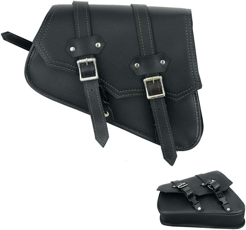 061-Black Motorcycle Saddle bag Leather Motorbike Solo Left side Single Equipment Storage Organizer Seat pack Saddle bag Waterproof Storage tool Box Black
