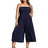 Pinup Fashion Plus Size Jumpsuits Women Cover Up Casual Off Shoulder Strapless Wide Leg Pants Romper with Pockets