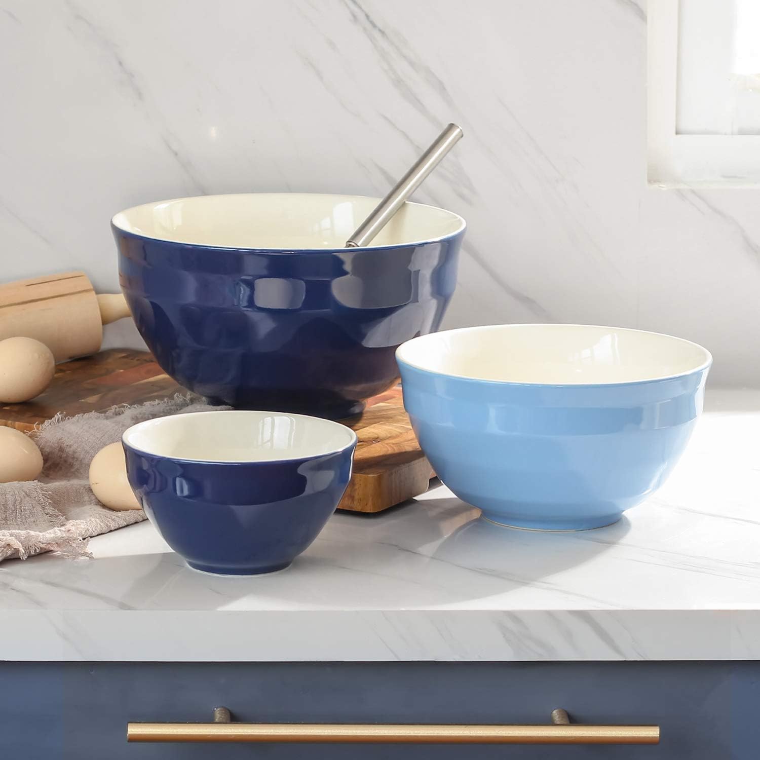 DOWAN Ceramic Mixing Bowls, Serving Bowl Set, Non Slip and Beautiful