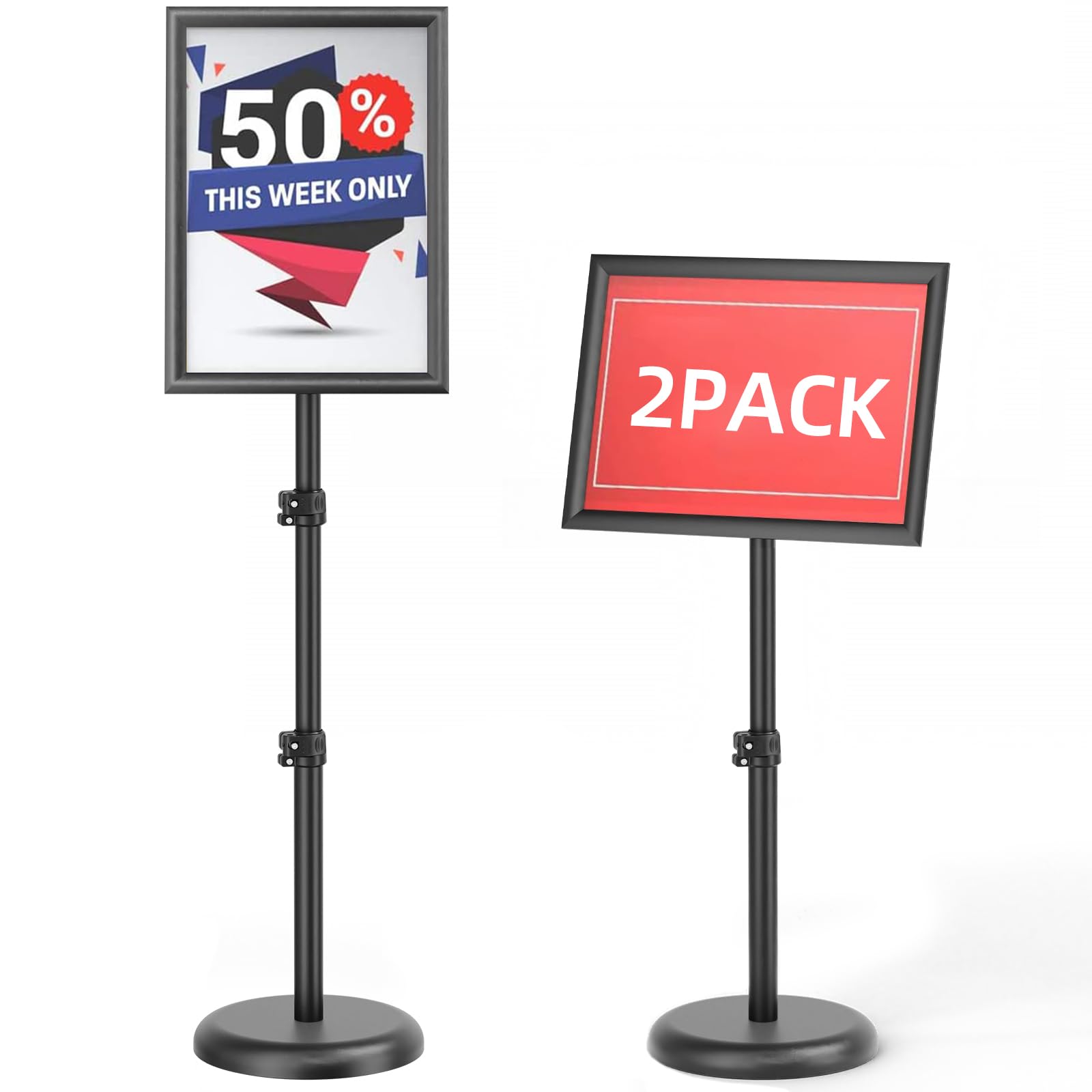 Photo 1 of 2Pack Sign Holder,8.5x11 inch Telescopic Adjustable Floor Sign Stand - Aluminum Openable Frame, 360° Rotatable, Suitable for Vertical and Horizontal Display - Perfect for Malls, Schools, Restaurants