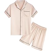 DF-deals Pajama Set for Kid Boy Girl Button-up Silk Pajama Sleepwear Nightwear Loungewear Set Gifts Short Sleeve Loungewear