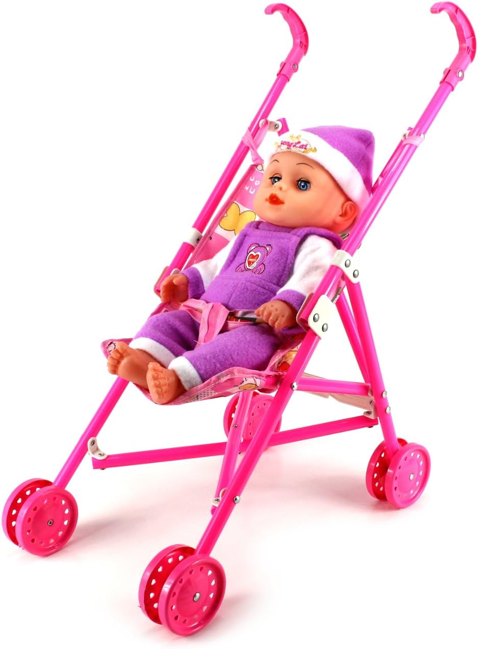 My Newborn Stroller Toy Baby Doll Playset w/ Baby Doll, Folding Stroller