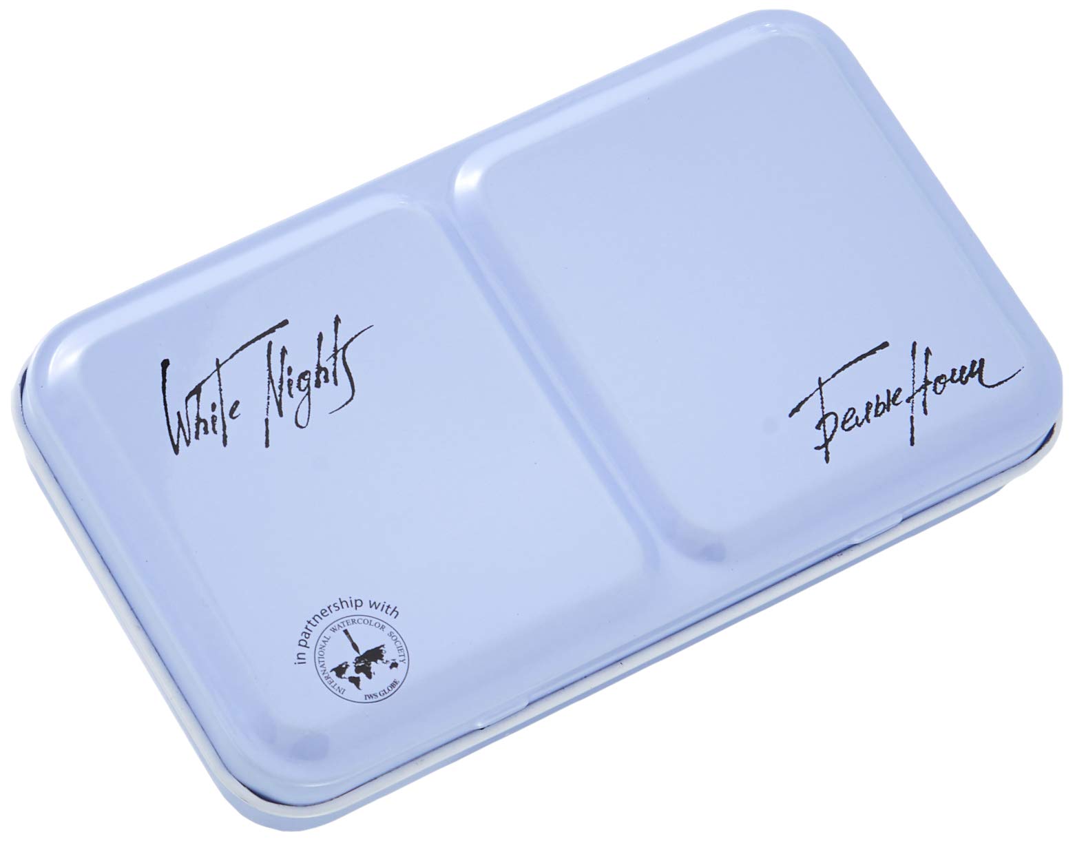 White Nights Russian Watercolour Empty Box Made of Durable Metal, Fashion Series in Light Blue, Holds 12 Whole Bowls with 4 Mixing Fields