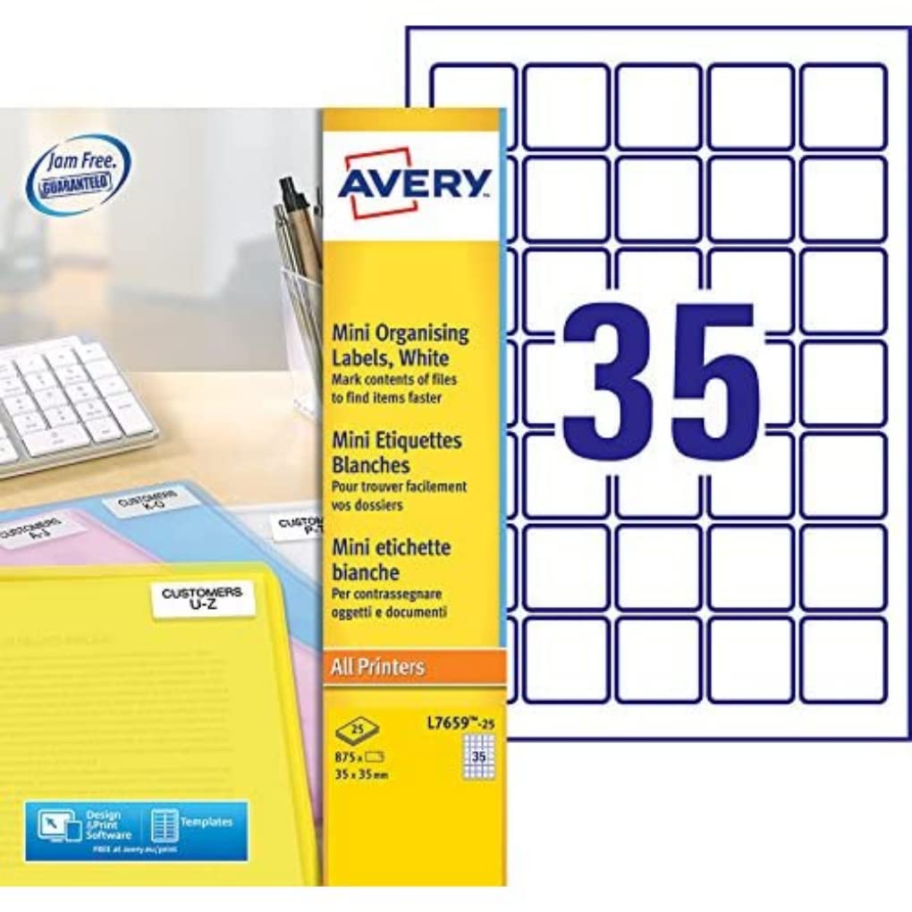 Avery – L7659-25 - 875 – Mini White Adhesive Labels 35 x 35 mm