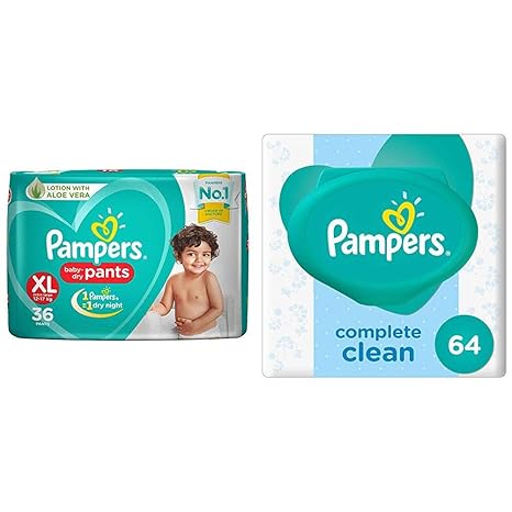 Pampers New Diapers Pants, X-Large (36 Count) & Pampers Fresh Clean Baby Wipes (64 Count)