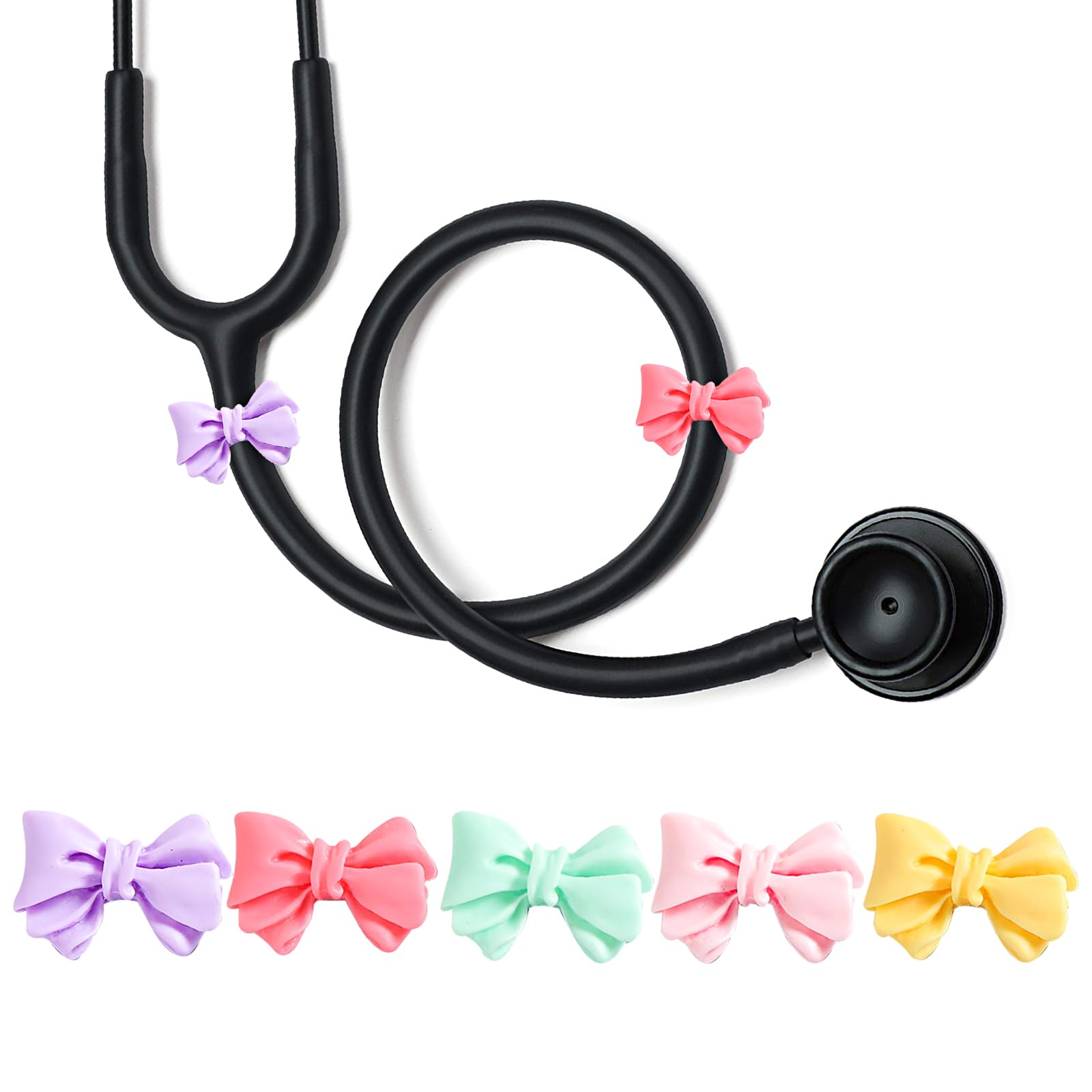 Photo 1 of **PARTIAL SET/MISSING PIECES** Cute Stethoscope Charms, Stethoscope Accessories for Nurse Unique Id Tag, Compatible for 3M Littmann MDF, Gifts for Nurses, Doctors PEDS Vet Student Nursing Graduation (Bow)