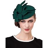 ELLYDOOR Wool Fascinator Pillbox Hat Winter British Wool Felt Hat for Women Wedding Church Hat Flower Fedoras