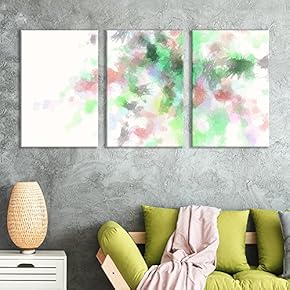 3 Panel Canvas Wall Art - Various Soft Green Red Purple Grey Multi-Splattered Watercolor Cloud Painting - Giclee Print Gallery Wrap Modern Home Art Ready to Hang - 16"x24" x 3 Panels